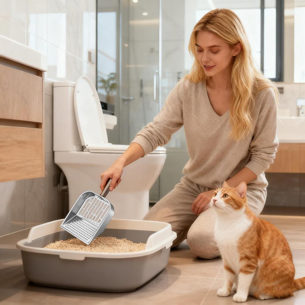 Cat Litter Scoop Kitten Poop Shovel with Wooden Handle Deep Pet Litter Shovel for Apartment Living Room Veterinary Indoor