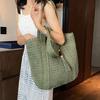 Casual Solid Color Tote Bag Large Capacity Hand Woven Shoulder Bag Tassel Pendant Square Handbag Women