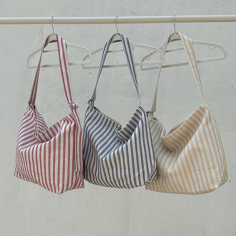 Retro-Streifen Damen Große Kapazität Canvas Umhängetasche Einfache Tragbare Damen-Tote Achseltaschen Niedliche Pendler Damen Handtaschen