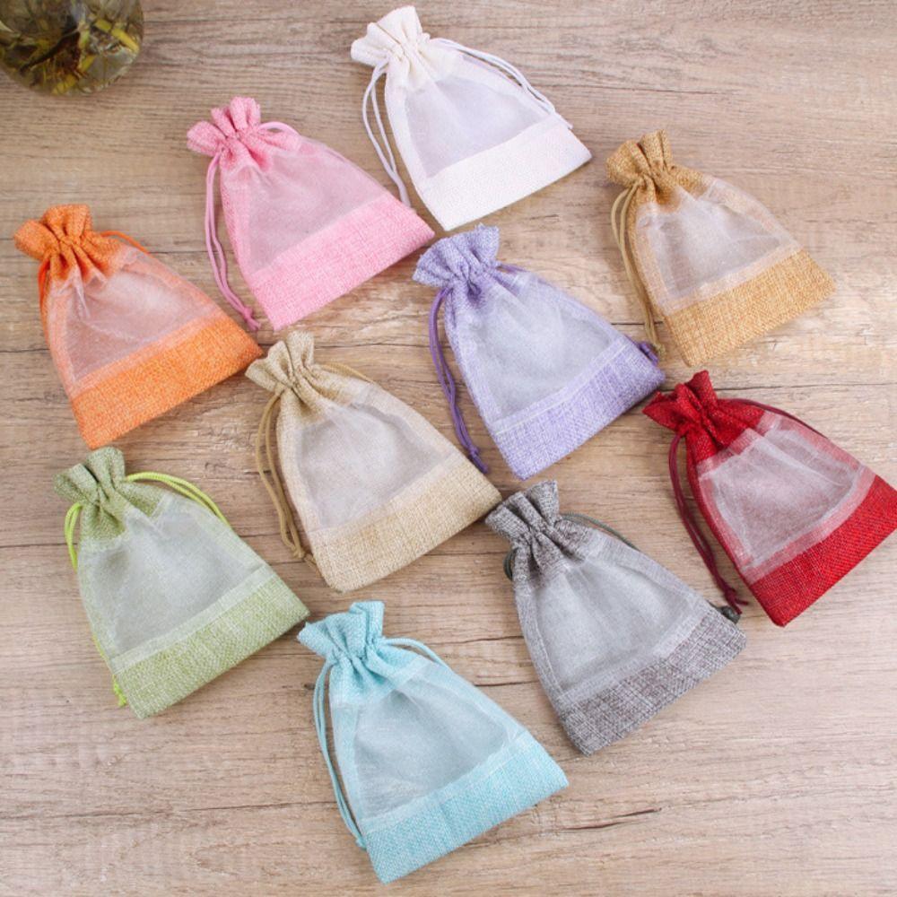 

10 Pcs/Lot Large Capacity Christmas Gift Drawstring Bags Burlap Gift Bag Party Daily Festival синий