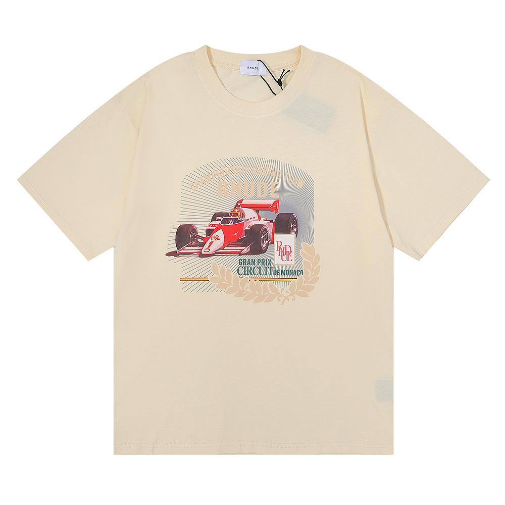 Grenzüberschreitende europäische und amerikanische Trendmarke RHUDE Mikro-Label Buchstabe F1-Rennsportdruck Kurzarm-T-Shirt Herren und Damen High Street Locker