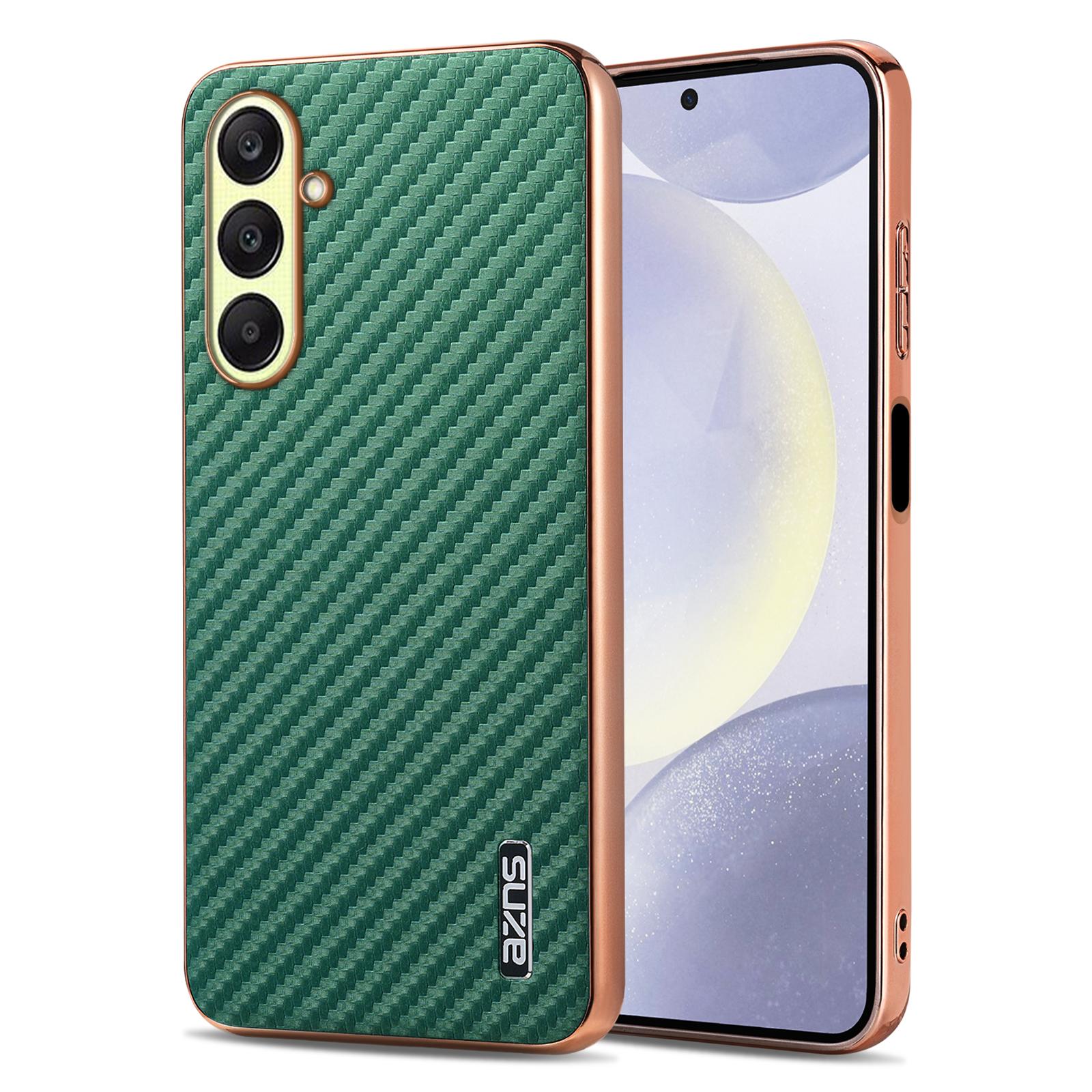 

AZNS For Samsung Galaxy A17 5G Case Electroplating Carbon Fiber Texture PU+TPU Phone Cover Green