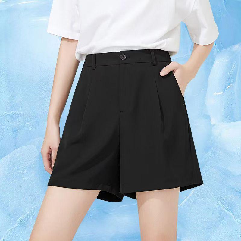 Women s Summer High Waist Black Ice Silk Shorts - Versatile, Slimming, Wide-Leg Design XL
