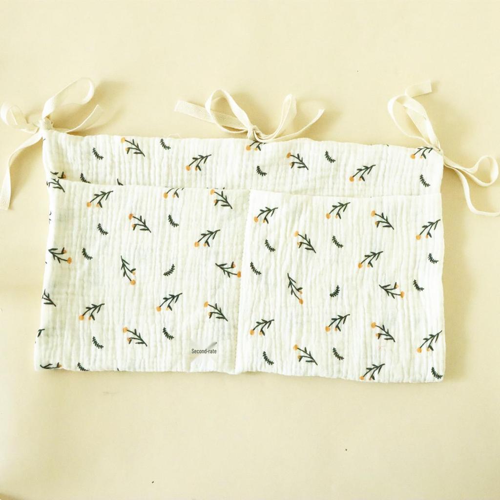 Double-Layer Pure Cotton Baby Stroller Storage Bag with Double Pockets and Printed Bottle Holder