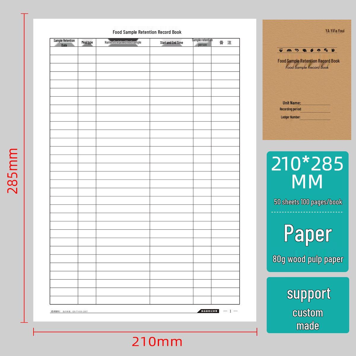 Reusable A4 Food Sample & Kitchen Ledger Book for Kindergarten Canteens