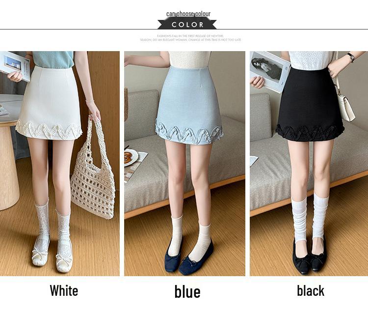 Women's Spring/Summer 2026 Stylish High-Waisted A-line Skirt with Ruffle Edge and Anti-Exposure Shorts