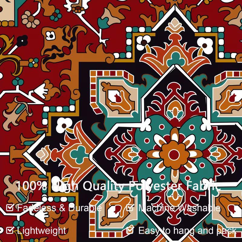 2D Ethnic Mandala Tapestry, Retro Red Teal Boho Wall Decor for Home