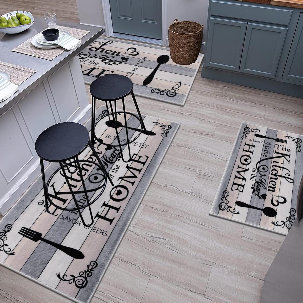 3-Piece Kitchen Rug Set Machine Washable Kitchen Anti-Slip Suitable for Kitchen Rugs and Mats Ideal for Kitchen Use