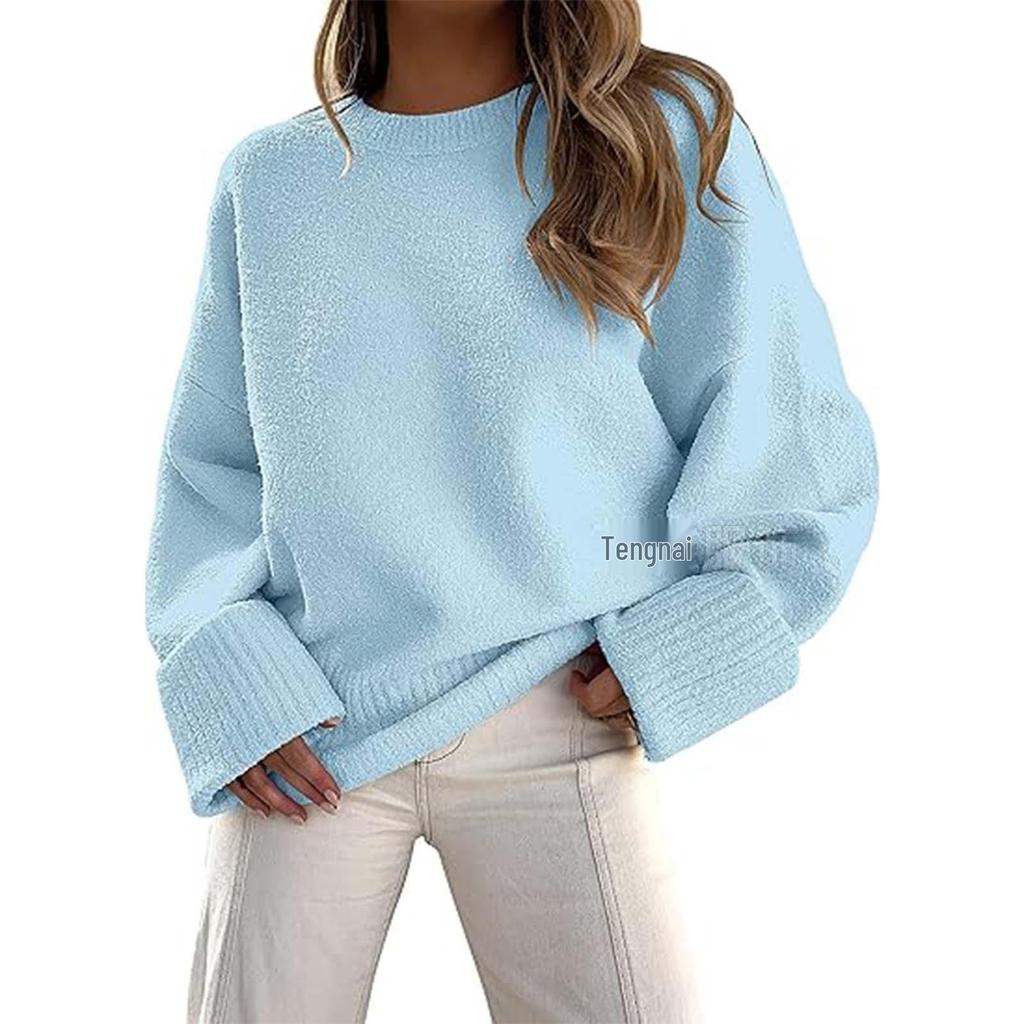 Women's 2026 Long Sleeve Solid Color Round Neck Loose Sweater