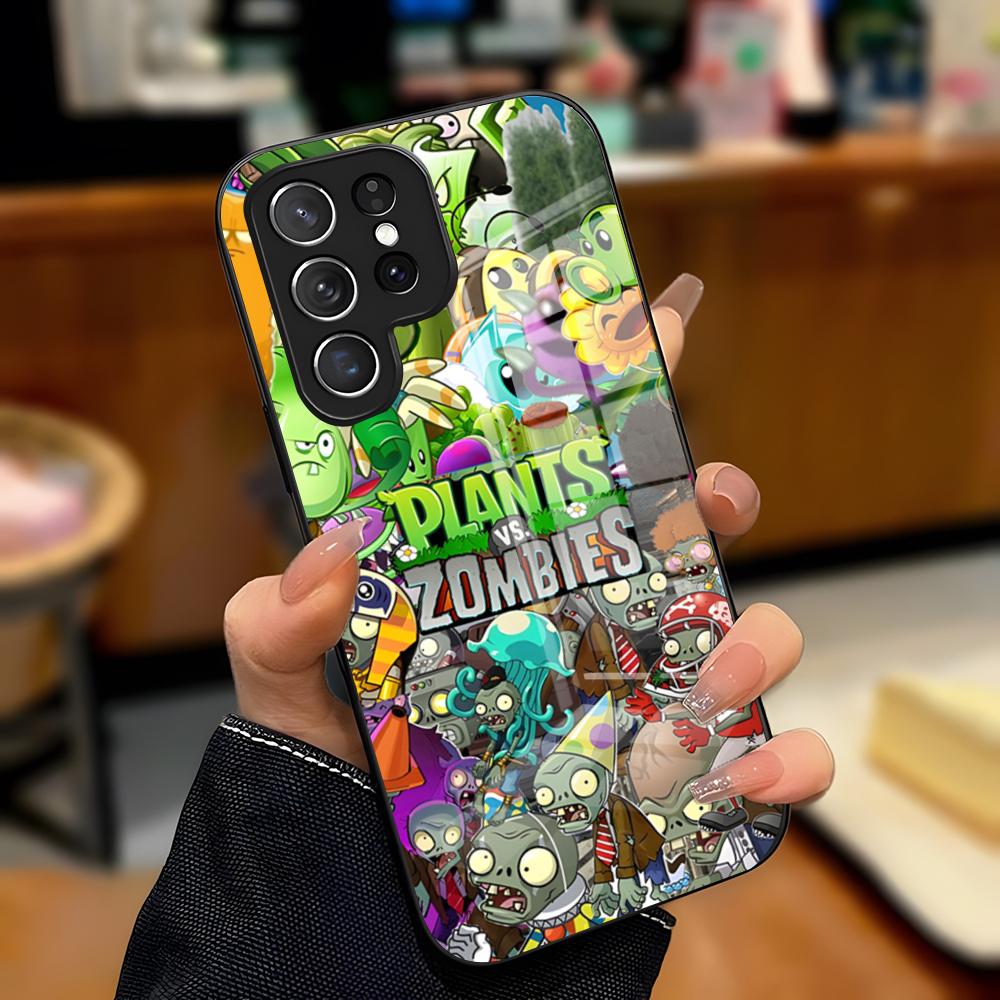 P-Plants Vs. Zombies Phone Case For Samsung S25 Plus S20 S20 Plus S22 Ultra S23 FE S21 Plus S21 Ultra Glass Cover