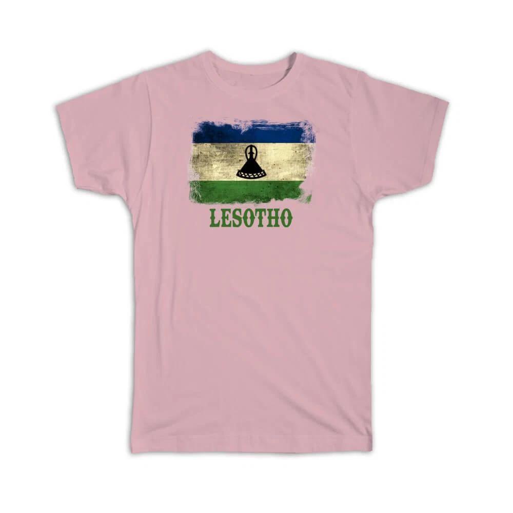 Gift T-Shirt : Lesotho Flag Distressed Africa African Country Souvenir National 2XL