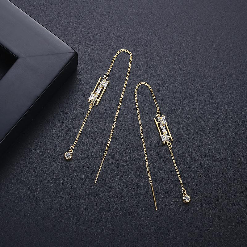 LUOTEEMI New 2025 Girls Chain Tassel Earrings Fashion Ear Wire Cubic Zirconia Earring Jewelry for Women