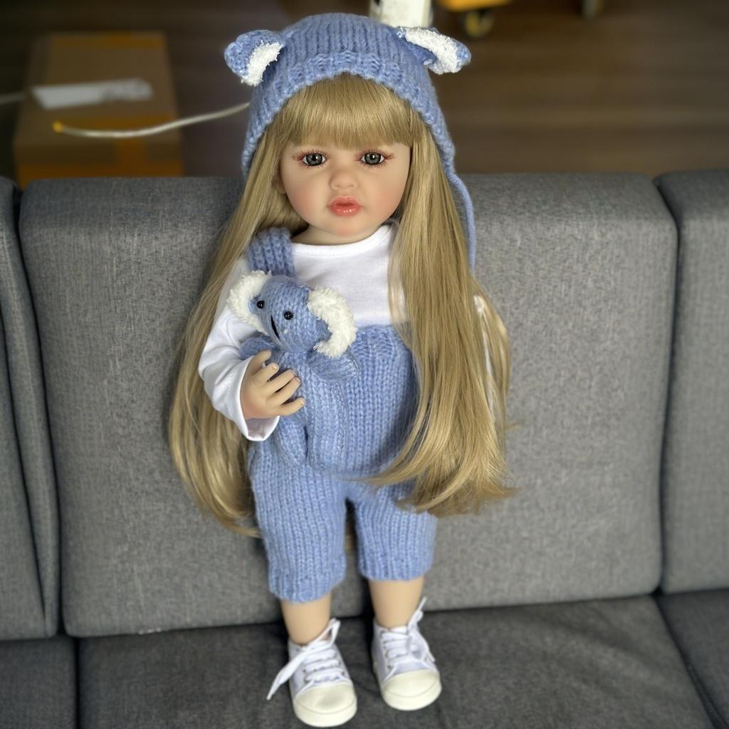 BZDOLL 55cm 22inch Full Vinyl Body Lifelike Reborn Baby Girl Doll Long Hair Princess Toddler Baby Toy Birthday Gift