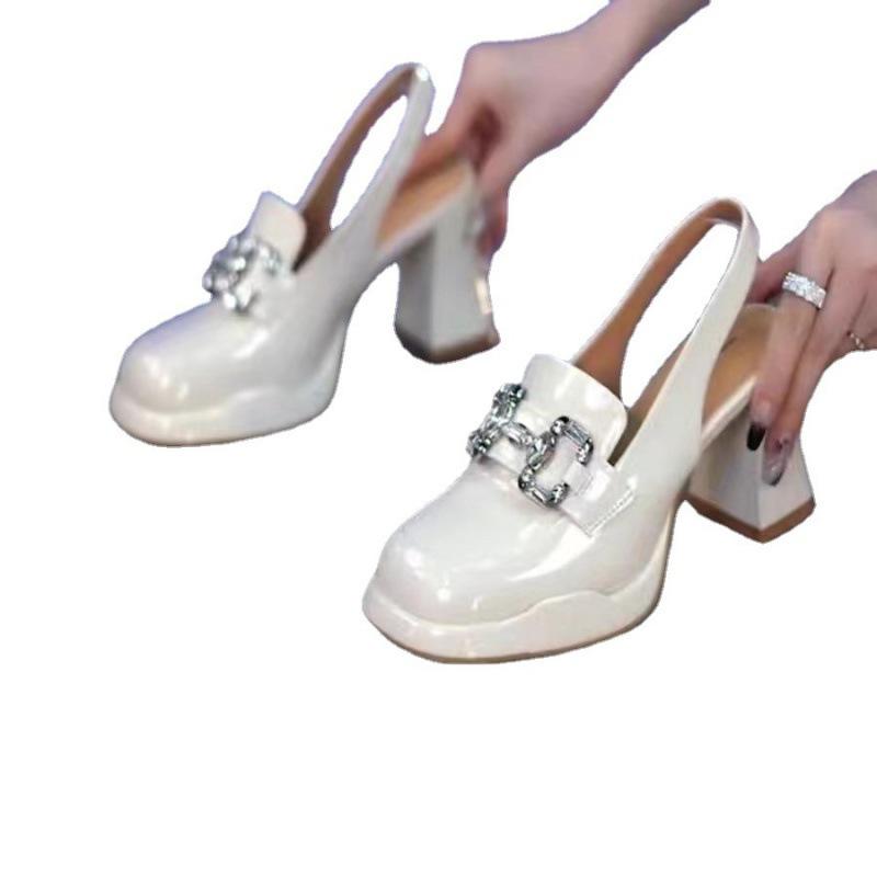 Lodičky na vysokém podpatku Dámské Ženy Robustní Platforma Letní Kožené Boty Žena Luxusní Design s Kamínky Pásky kolem Kotníku Párty Obuv