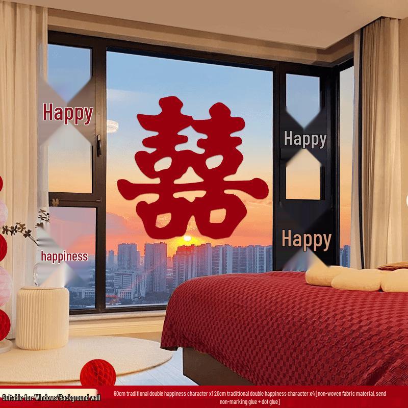 Lot d'autocollants Double Bonheur de Mariage: Décorations de chambre, fenêtre, porte et fiançailles