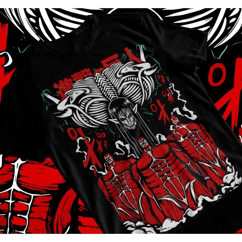 

Trend Summer 2025 Cosplay Neutral Black and White Attack on Titan Eren Rumbling Shingeki No Kyojin Anime Tshirt T-Shirt Soft Tee S