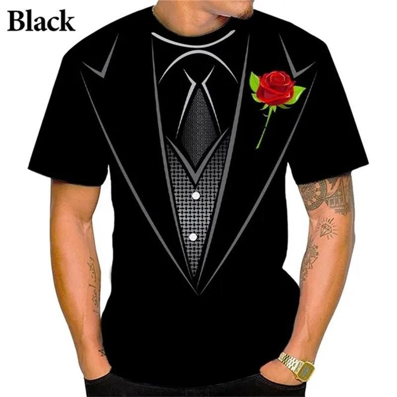 

Мужская модная забавная футболка с имитацией костюма, 3D-принтованный смокинг с галстуком-бабочкой, графическая футболка, повседневная футболка с коротким рукавом для мужчин L