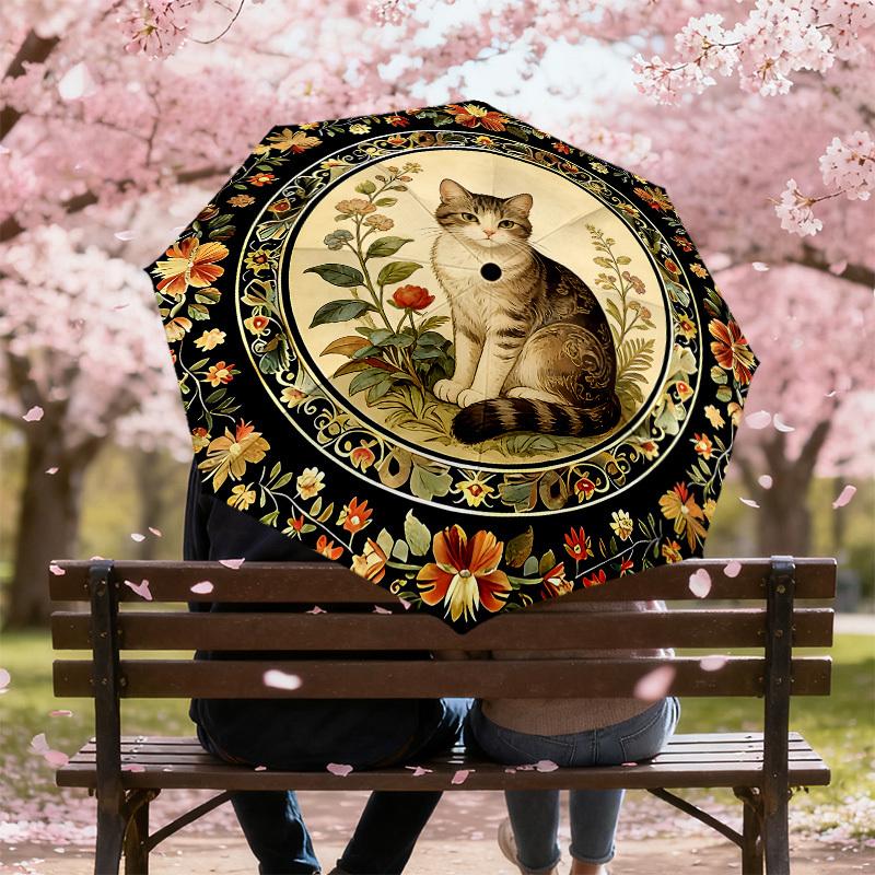 1PC Cat, Floral Umbrella-8-Rib Reinforced, Automatic Open, Lightweight & Durable, Cute Fashion Accessory for Outdoor-K1256