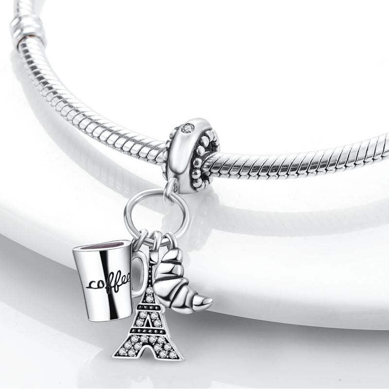 Charms de Voyage Rond du Monde en Cuivre Perle Arc de Triomphe Tour Eiffel Pendentif Compatible Bracelet Pandora Bijoux DIY