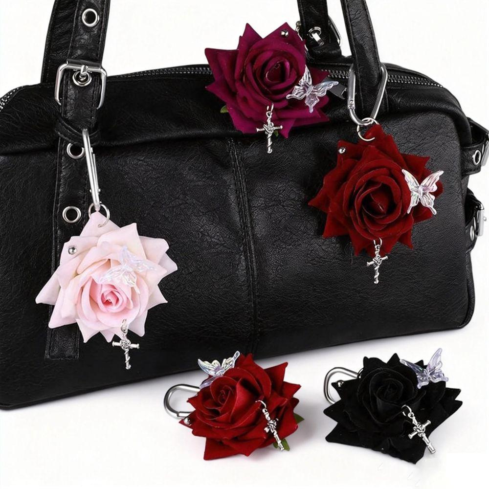 Simulationsblume Rose Schlüsselanhänger Rucksack Dekoration Bunter Simulationsblumen-Schlüsselring Handgefertigt Bohren und Lochen