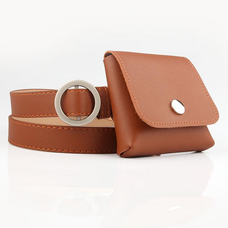 Fashionable New Personality, Hole-free Round Buckle Fine Belt Waist Bag, Women's Casual Key Coin Purse Belt, Waistband