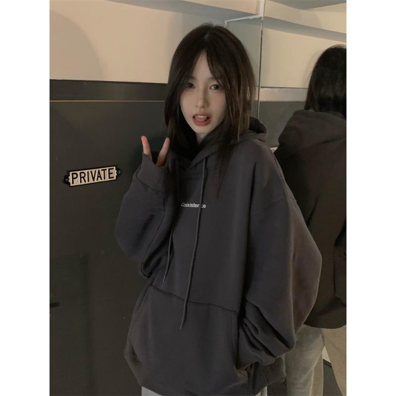 Fashion Sweatshirt Long Sleeve Korean Letter Printing Baggy Female Tops Pullover Hoodie Autumn
