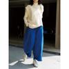 Japanese Lazy Style Curved Corduroy Wide-Leg Pants - Women's Elastic Waist, Loose Fit, Slimming Design