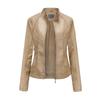 Giacca in pelle da donna alla moda, con colletto alto, in pelle PU, giacca in pelle da donna, cappotto in pelle da donna