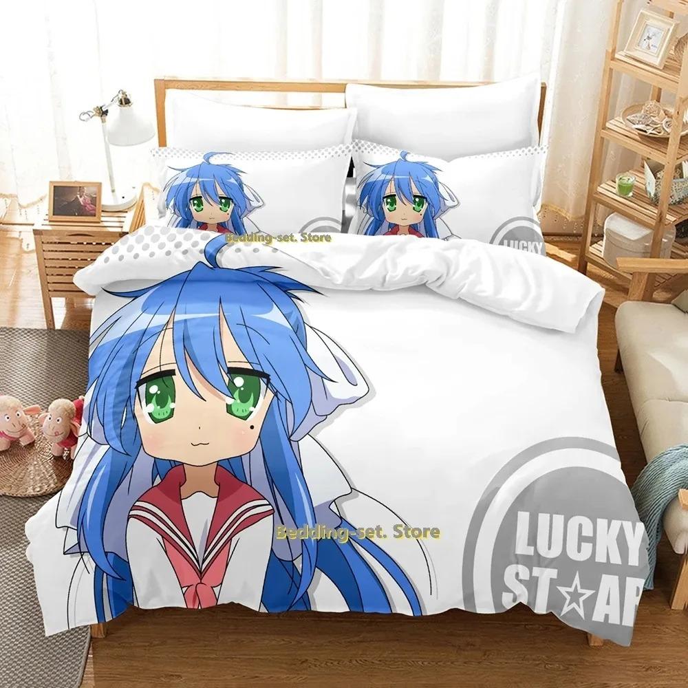 Lucky Star Konata Bettwäscheset Einzelbett Twin Full Queen King Size Bettset Schlafzimmer für Erwachsene Bettbezugsets Anime Bettlaken-Set