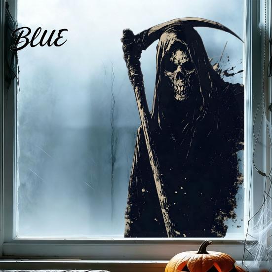 DIY Halloween Scene Props Grim Reaper Skull Static Window Clings Self-Adhesive Spooky Glass Waterproof PVC Decals Decals Stickers for Bedroom