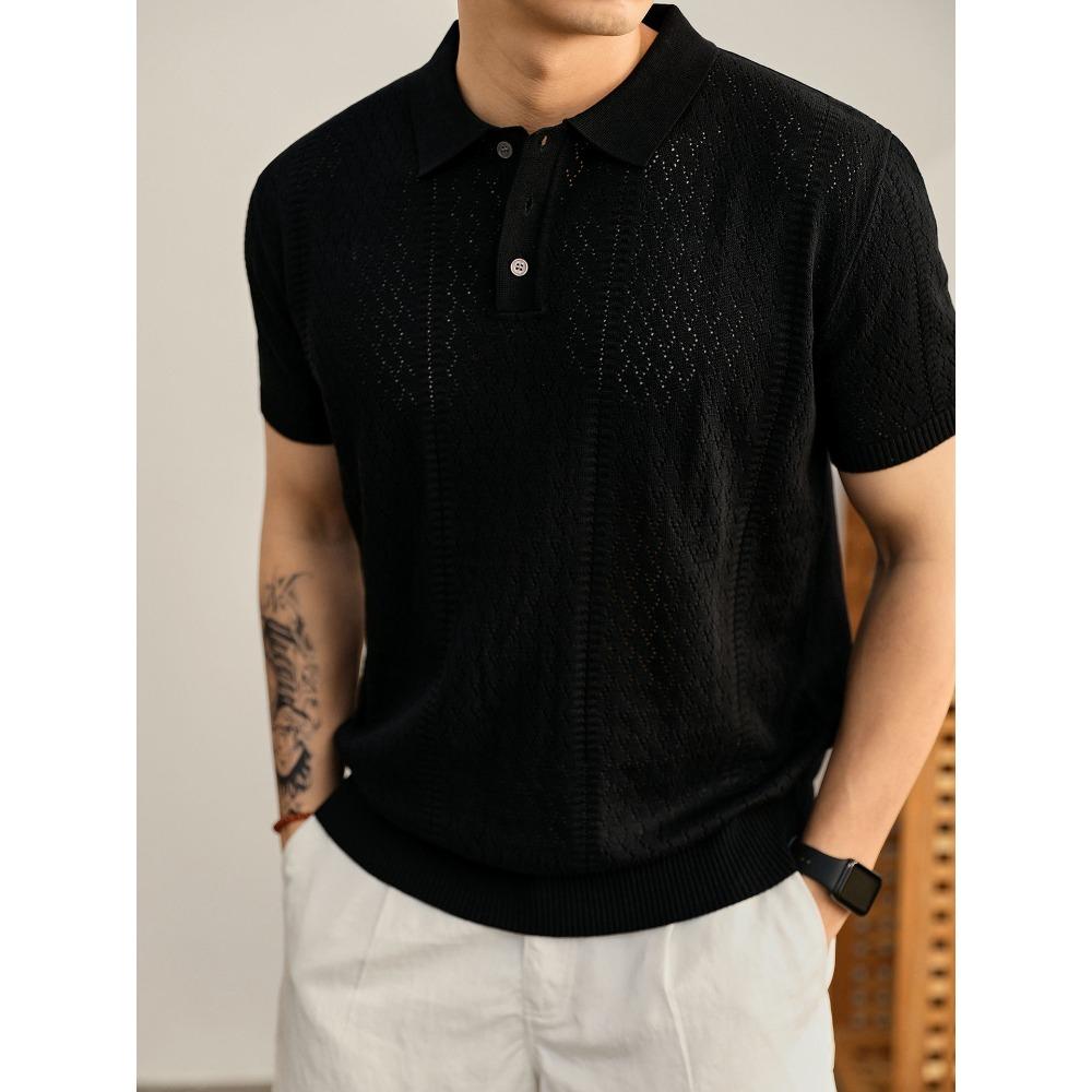 2026 Summer Men's Polo Shirt Knitted Shirt Short Sleeve Collar Half-Zip Fashion Casual Shirt
