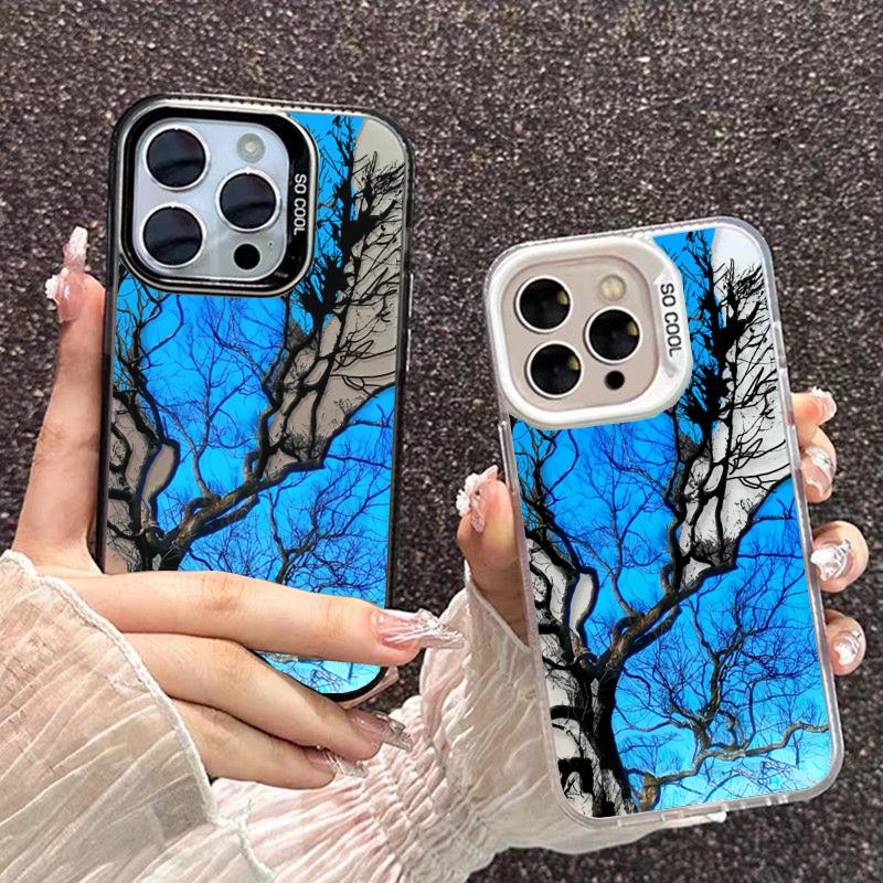 Design Art Beautiful tree Case For iPhone 17 Air Pro Max 13 12 Mini XS Max XR X 7 8 6 6s Plus Matte Electroplated Silver Cover