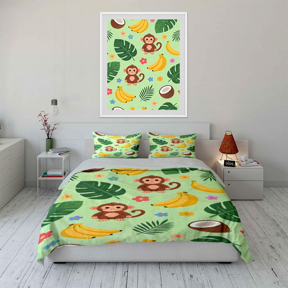 Monkeys, Bananas, Coconuts, Leaves. Bedding Sets Duvet Cover Sets Duvet Covers Pillowcases(1 * Duvet Cover 2 * Pillowcases Without Duvet Insert)