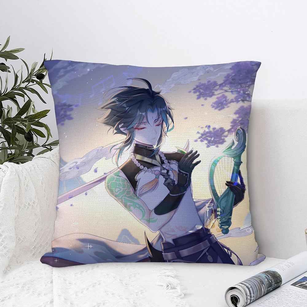 Xiao Genshin Impact Pillow Case Sofa Decorative Home Double-Sided Printing Short Plush Cushion Cover Throw Pillow Cover