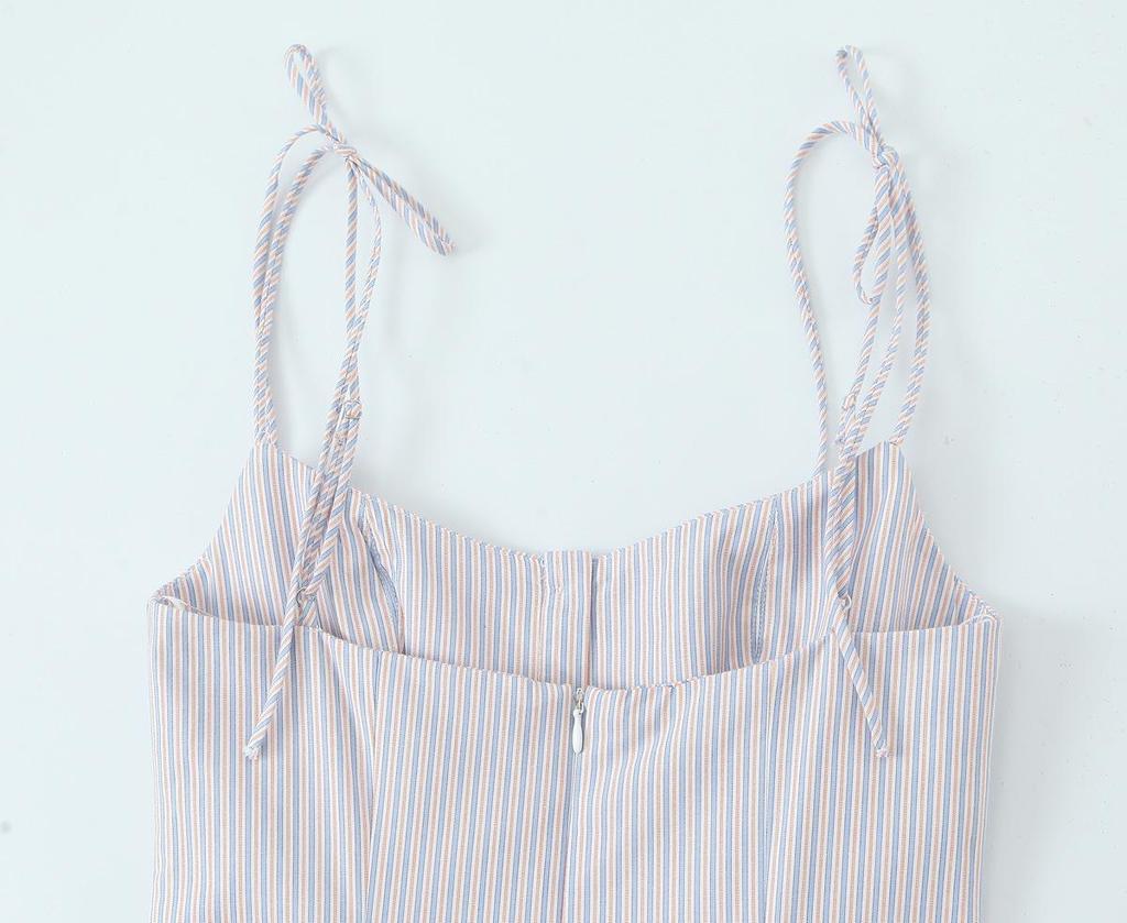 2025 Spring Blue Striped Sling Dress - Women's European & American Style