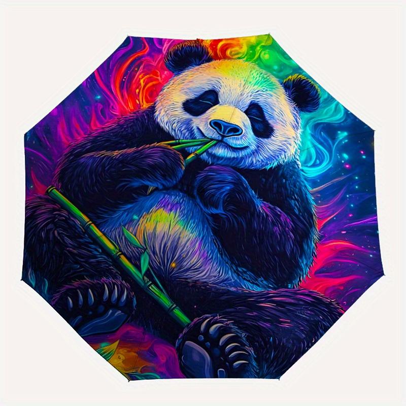 

1pc Panda Rainbow Automatic Open/Close Umbrella - Compact Travel Umbrella, 8-Rib Heavy-Duty Construction, Ideal Gift, Outdoor Accessory, Sty