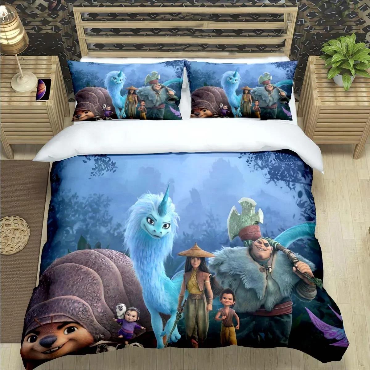 

Набір постільної білизни Disney Рая та останній дракон, розмір King Size, аніме Харадзюку, 3D-друк, підодіяльник з наволочкою, каваї-декор для спальні 70x133cm 2pcs