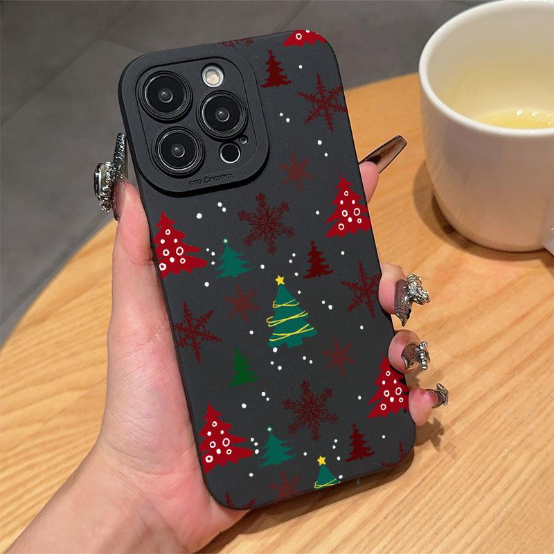 Colorful Christmas Tree Snowflakes Print Case for iPhone 16 15 14 11 13 12 Pro Max iPhone 16E 7 8 Plus SE Winter Pattern Shockproof Soft Phone Cover