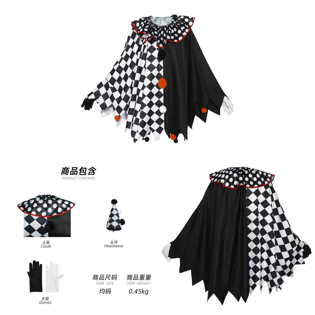Halloween Fashion Costume With Black White Cloak Made Of Breathable Cotton For Role Play