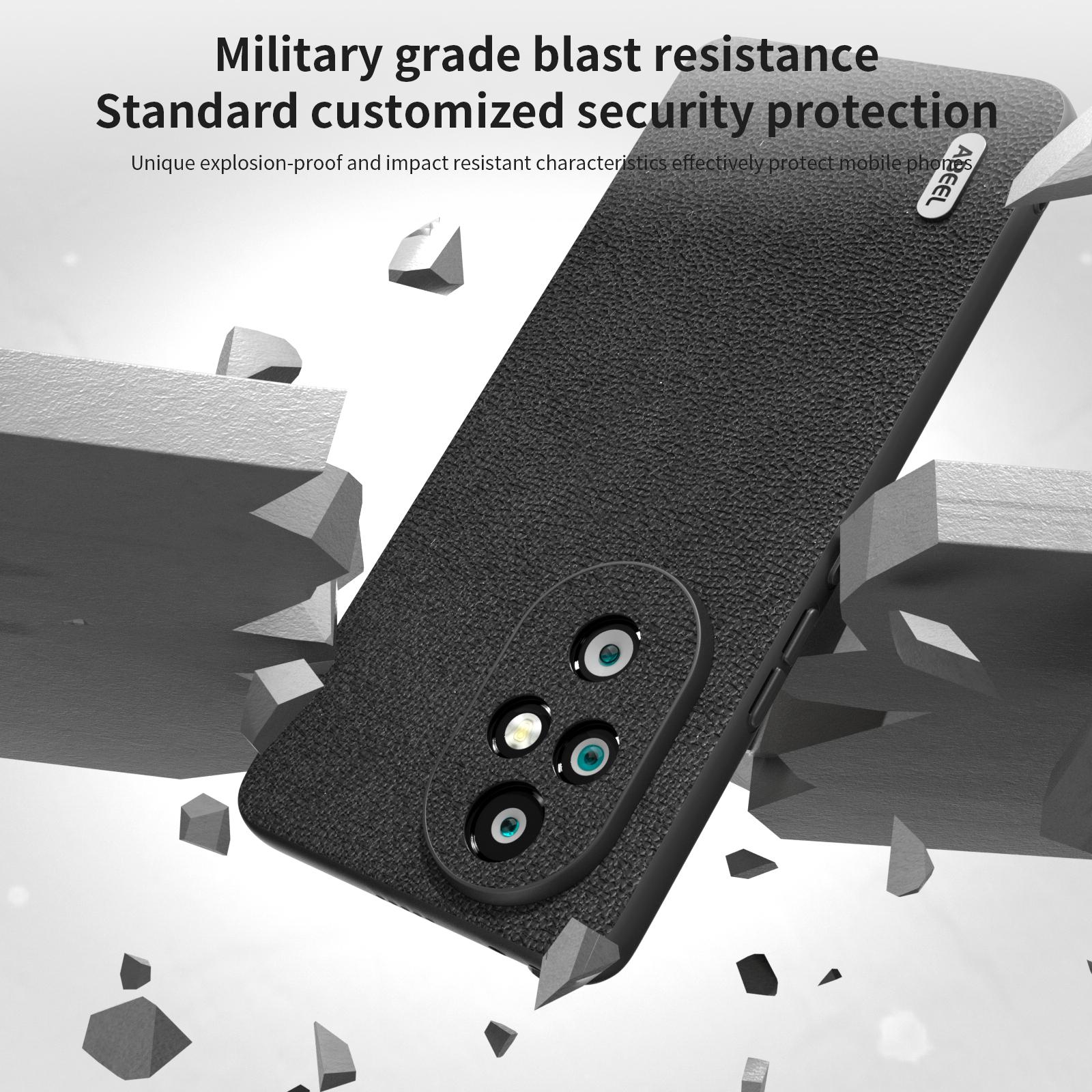 

ABEEL For Honor 200 Pro 5G Case Genuine Cow Leather Coated TPU+PC Phone Cover Black