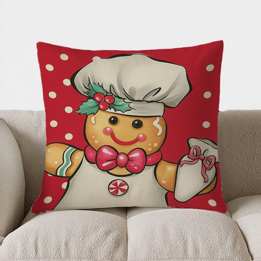 Home Decor Gingerbread Christmas Welcome Pillow Cover Pattern Cushion Cover Suitable For Sofa Bedroom Car Pillow Cover