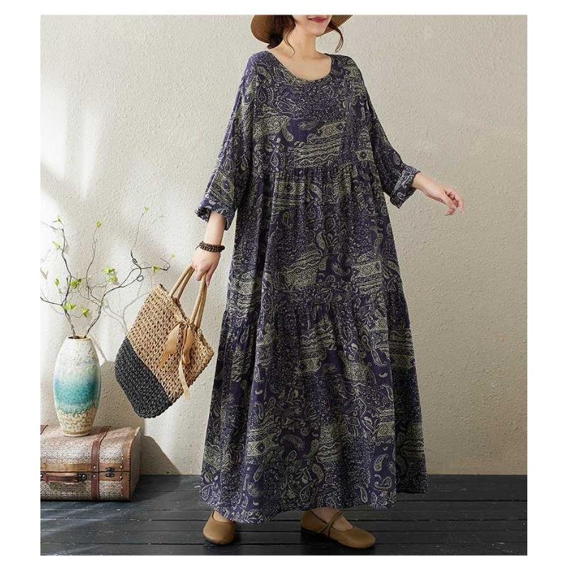 Round Neck Long Sleeve Loose Skinny Big Swing A-line Dress