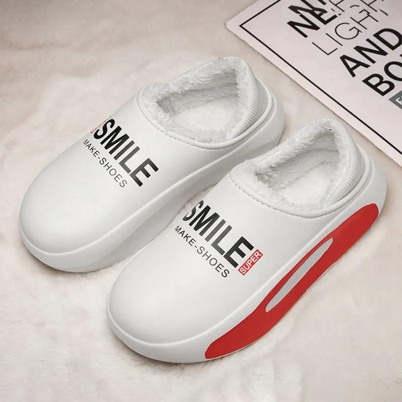 

Autumn and Winter Men s Outdoor Travel Home Indoor Non-slip Waterproof Plus Velvet Warm Cotton Shoes 46-47 білий