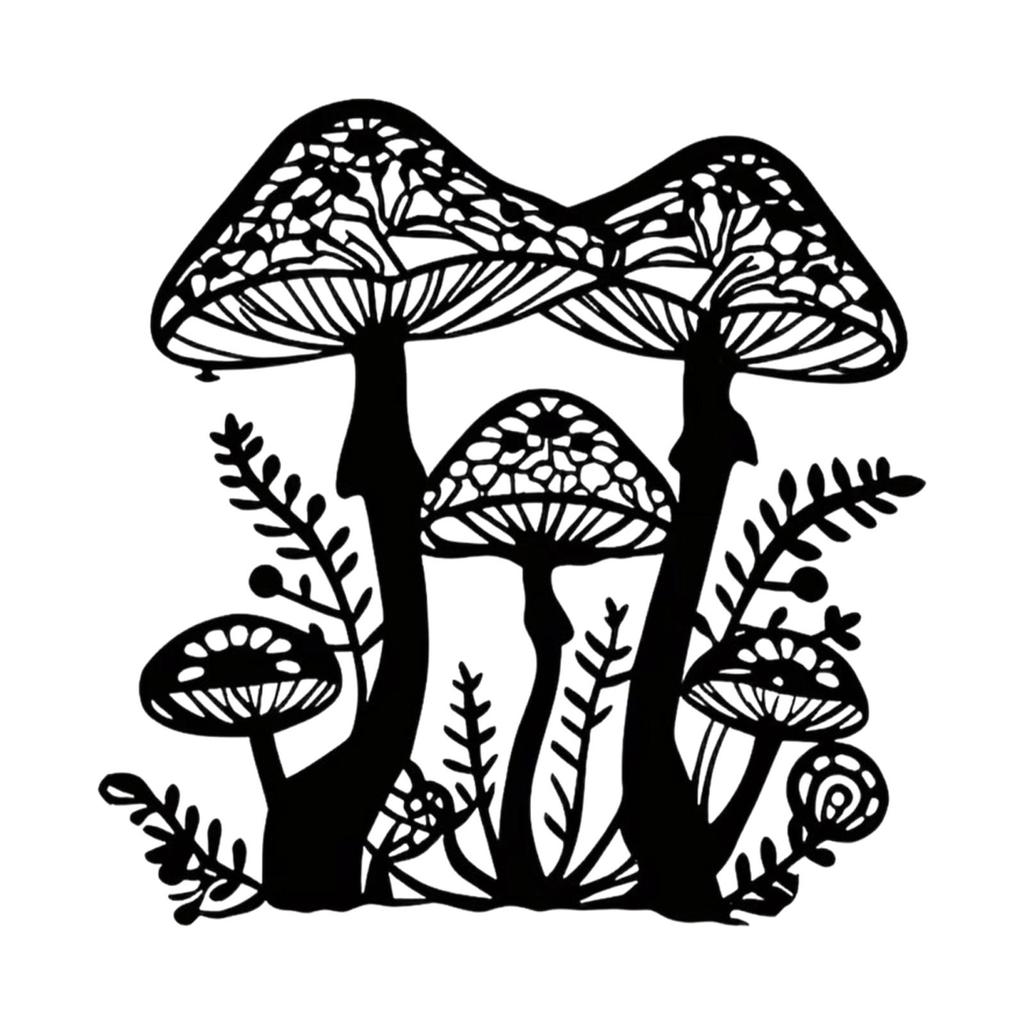 Mushroom Metal Wall Art Decoration Plant Iron Craft Silhouette Black for Home Hotel