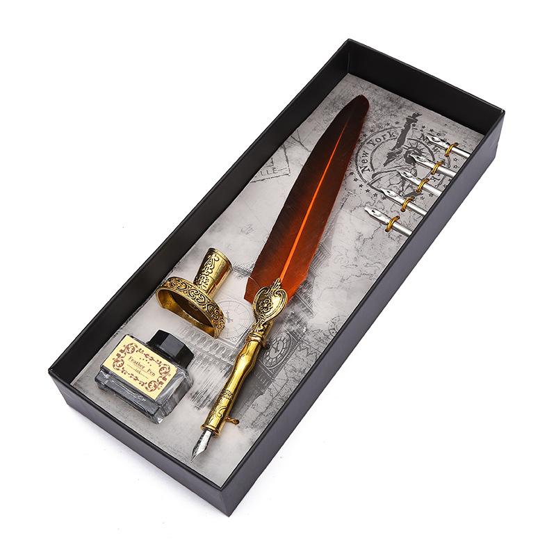 Black Ink Vintage Wedding Gift Signature Pen Office School Accessories Feather Quill Ballpoint Pen