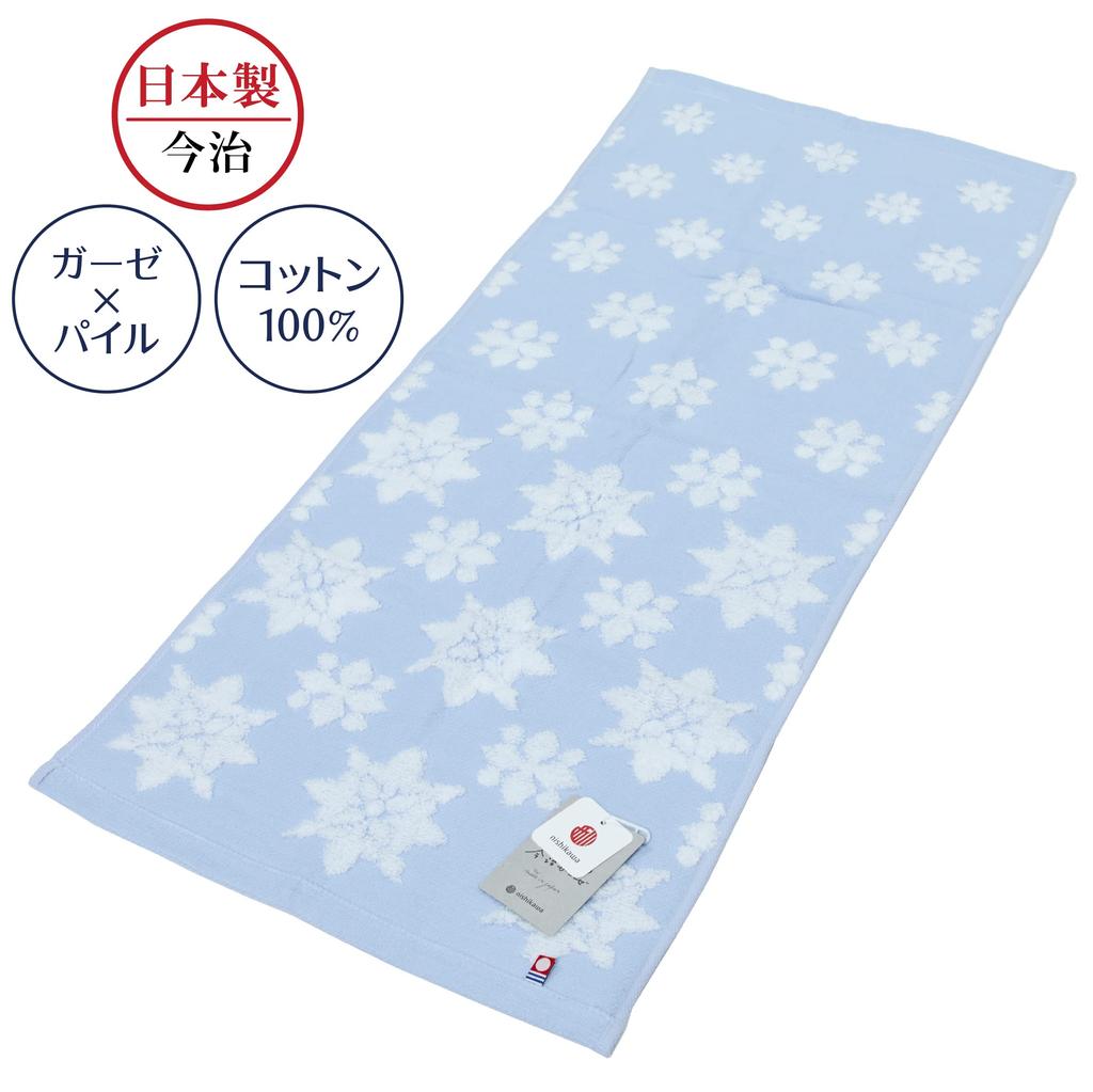 Nishikawa Face Imabari Gauze Made In TT21121000 Towel, 34x80cm, 100% Cotton, Imabari-Made, "Happy Gardenia," Blue, Japan,