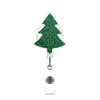 Glitter Acrylic Christmas Tree Retractable Badge Reel Clip Rotatable ID Name Card Buckle Holders Xmas Gift for Nurse Doctors