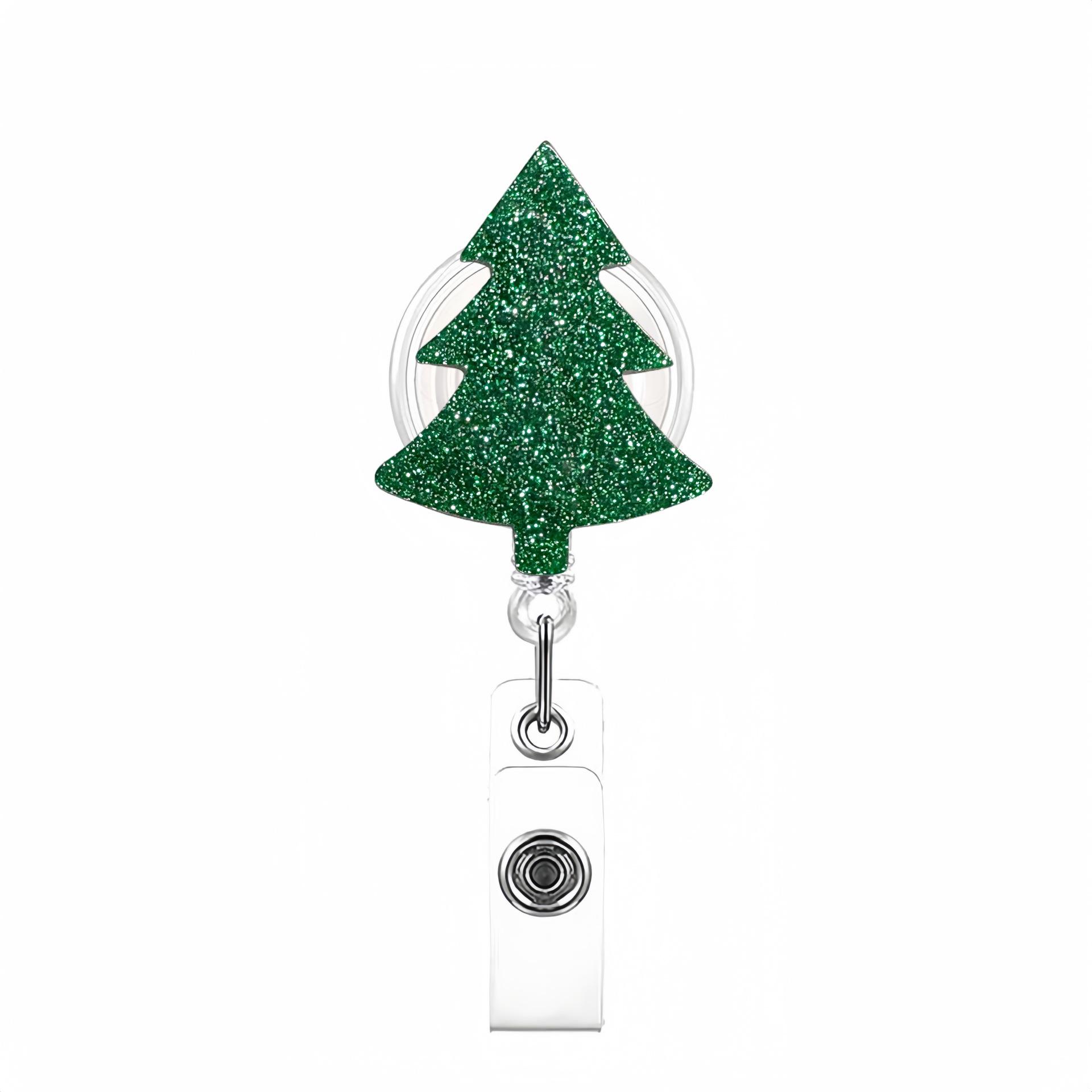 

Glitter Acrylic Christmas Tree Retractable Badge Reel Clip Rotatable ID Name Card Buckle Holders Xmas Gift for Nurse Doctors