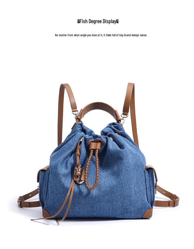 High-End Retro Denim Patchwork Drawstring Shoulder Bag (2025 Design)