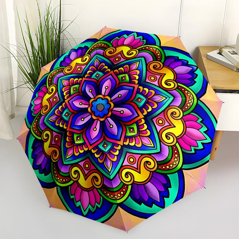 1pc Colorful Mandala Pattern Automatic Umbrella - Automatic Opening And Closing, Sturdy Iron Frame, Formal Occasions yy251018120